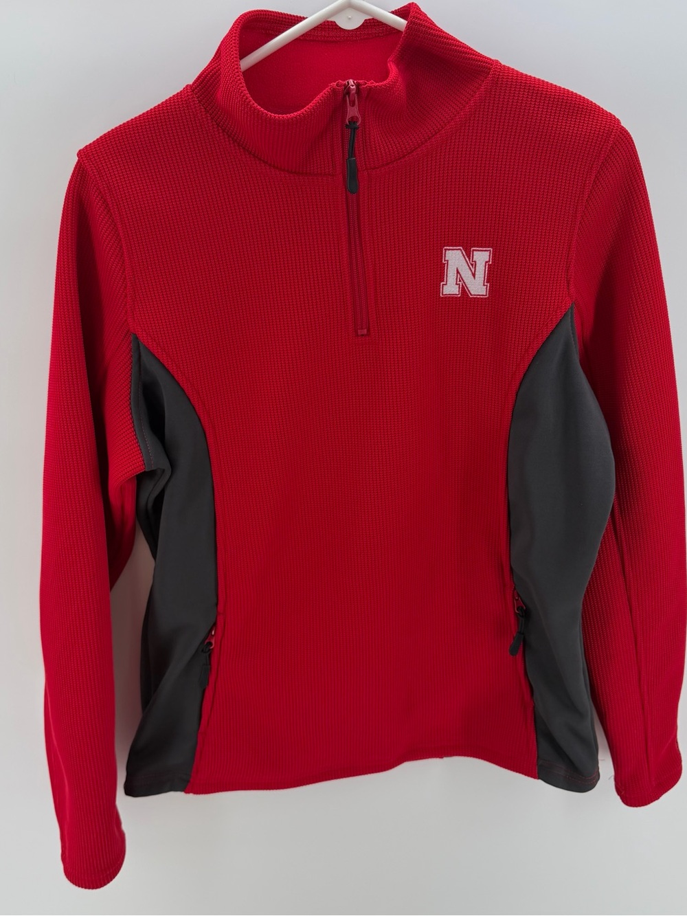 Red Women’s Quarter-Zip Pullover with Contrast Panels, Nebraska!
